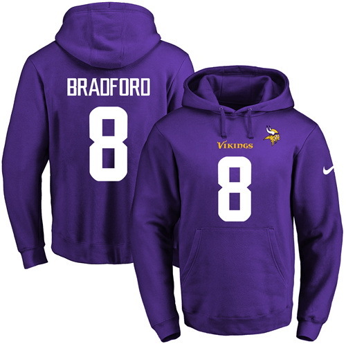 NFL Minnessota Vikings #8 Bradford Purple Hoodie
