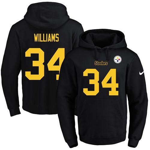 NFL Pittsburgh Steelers #34 Williams Yellow Number Black Hoodie