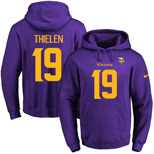 NFL Minnessota Vikings #19 Thielen Yellow Number Purple Hoodie