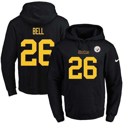 NFL Pittsburgh Steelers #26 Bell Yellow Number Black Hoodie