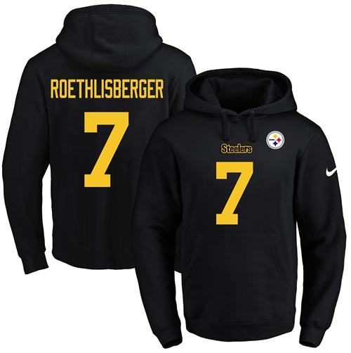 NFL Pittsburgh Steelers #7 Roethlisberger Yellow Number Black Hoodie