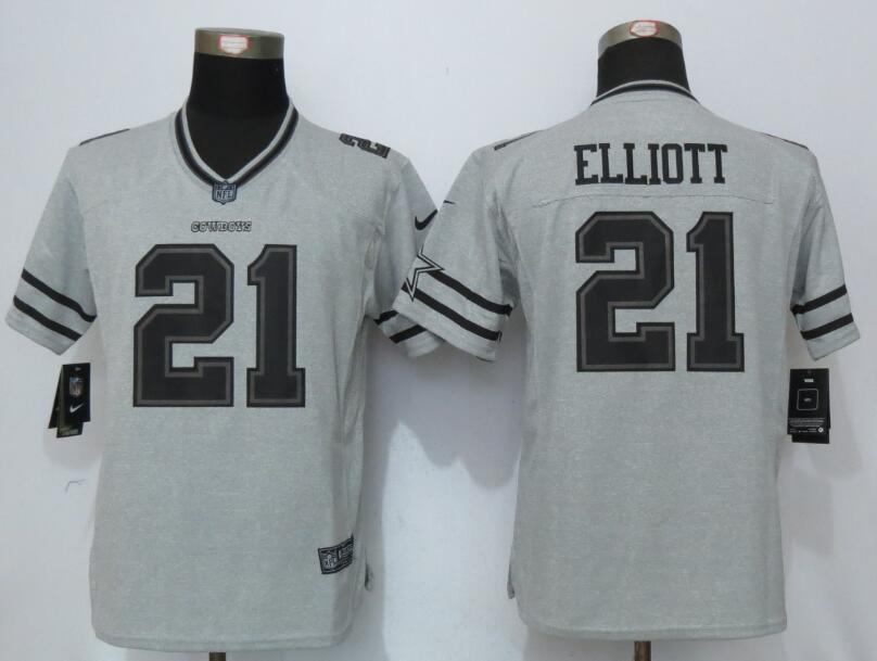 Women Nike Dallas Cowboys 21 Elliott Gridiron Gray II Elite Jersey