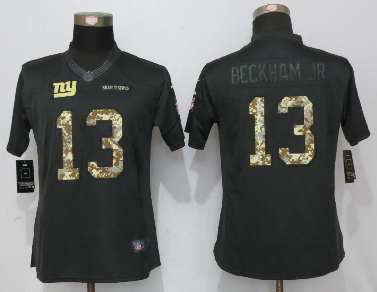 Women New Nike York Giants 13 Beckham jr Anthracite Salute To Service Elite Jersey