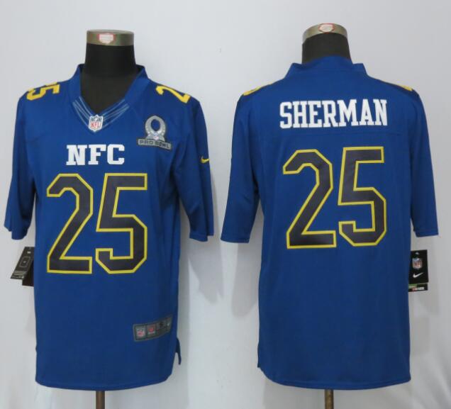 New Nike Seattle Seahawks 25 Sherman Nike Navy 2017 Pro Bowl Limited Jersey