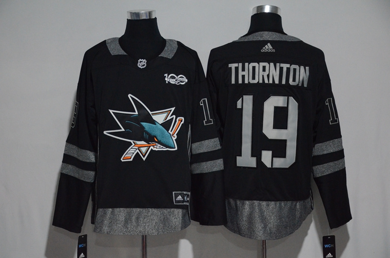 NHL San Jose Sharks #19 Thornton Black 100th Anniversary Jersey
