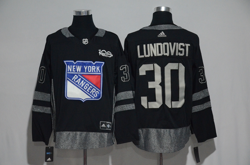 NHL New York Rangers #30 Lundqvist Black 100th Anniversary Jersey