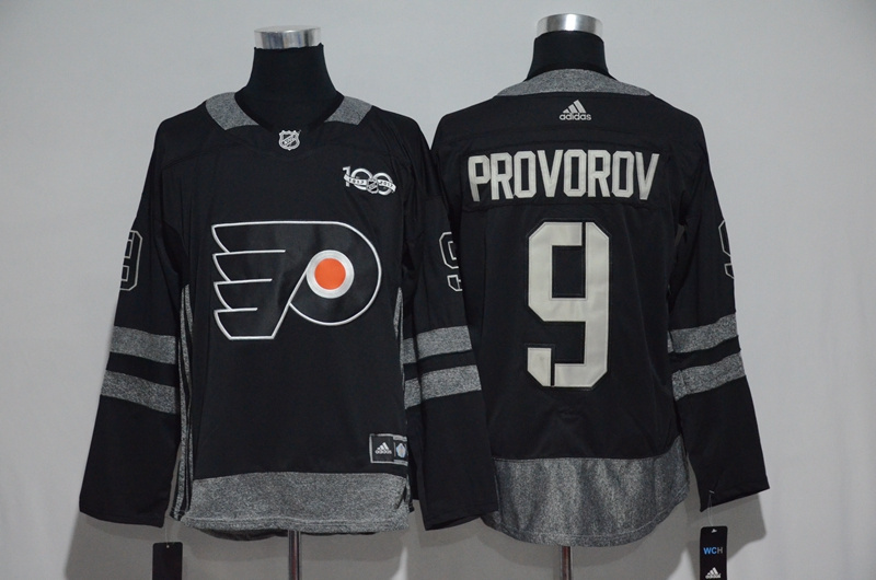 NHL Philadelphia Flyers #9 Provorov Black 100th Anniversary Jersey