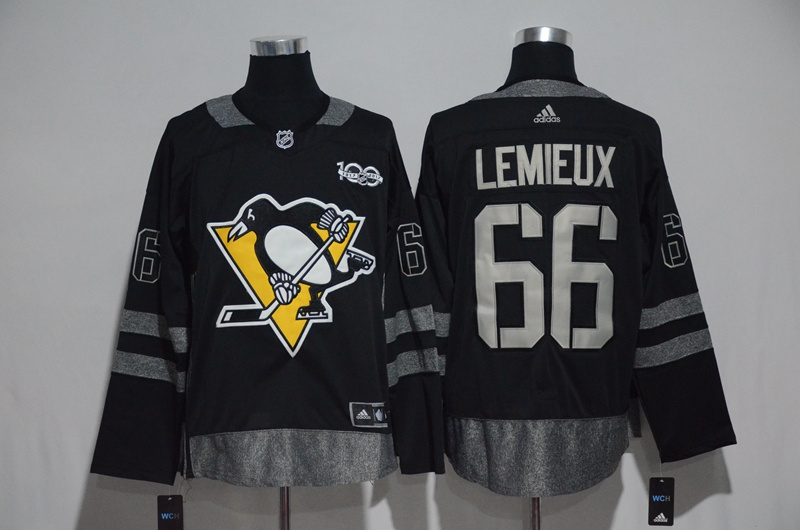 NHL Pittsburgh Penguins #66 Lemieux Black 100th Anniversary Jersey
