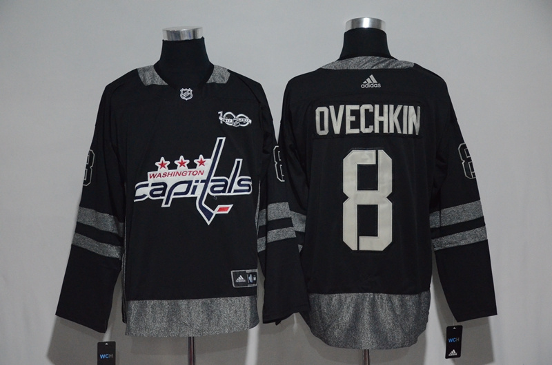 NHL Washington Capitals #8 Ovechkin Black 100th Anniversary Jersey