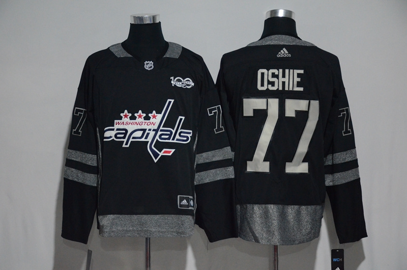 NHL Washington Capitals #77 Oshie Black 100th Anniversary Jersey