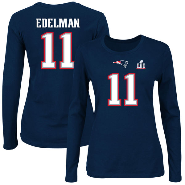Womens NFL New England Patriots #11 Edelman T-Shirt with Super Bowl