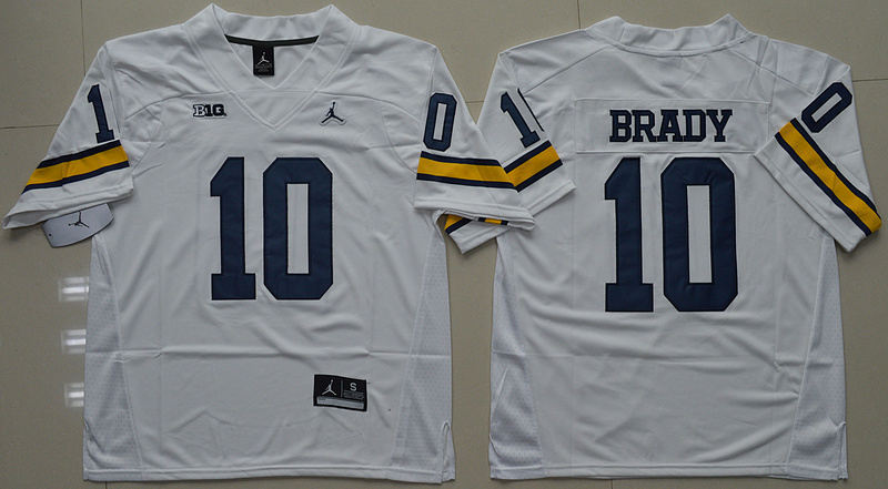 NCAA Jordan Brand Michigan Wolverines Tom Brady 10 College Football White Limited Jersey