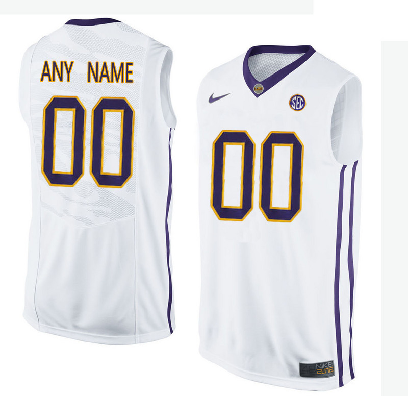 Mens LSU Tigers Customized College Basketball Elite Jersey - White