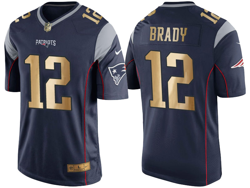 NFL New England Patriots #12 Tom Brady Navy Blue Golden Edition Jersey