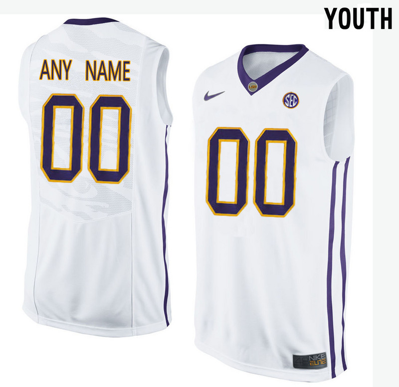 Youth LSU Tigers Customized College Basketball Elite Jersey - White