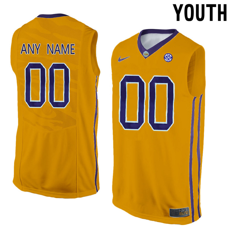 Youth LSU Tigers Customized College Basketball Elite Jersey - Gold
