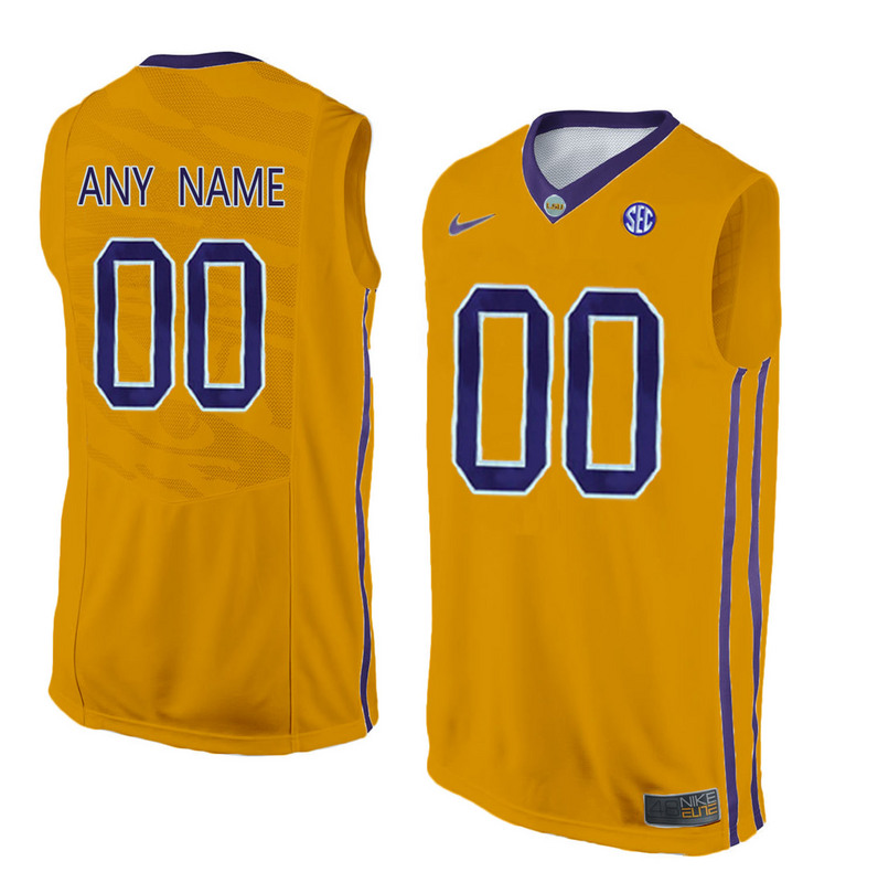Mens LSU Tigers Customized College Basketball Elite Jersey - Gold