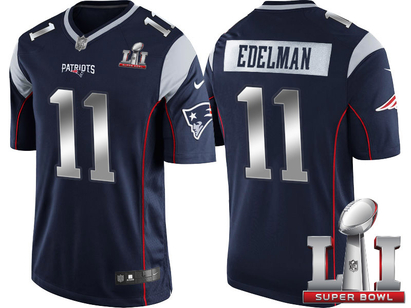 NFL New England Patriots #11 Edelman Super Bowl LI Patch Game Jersey