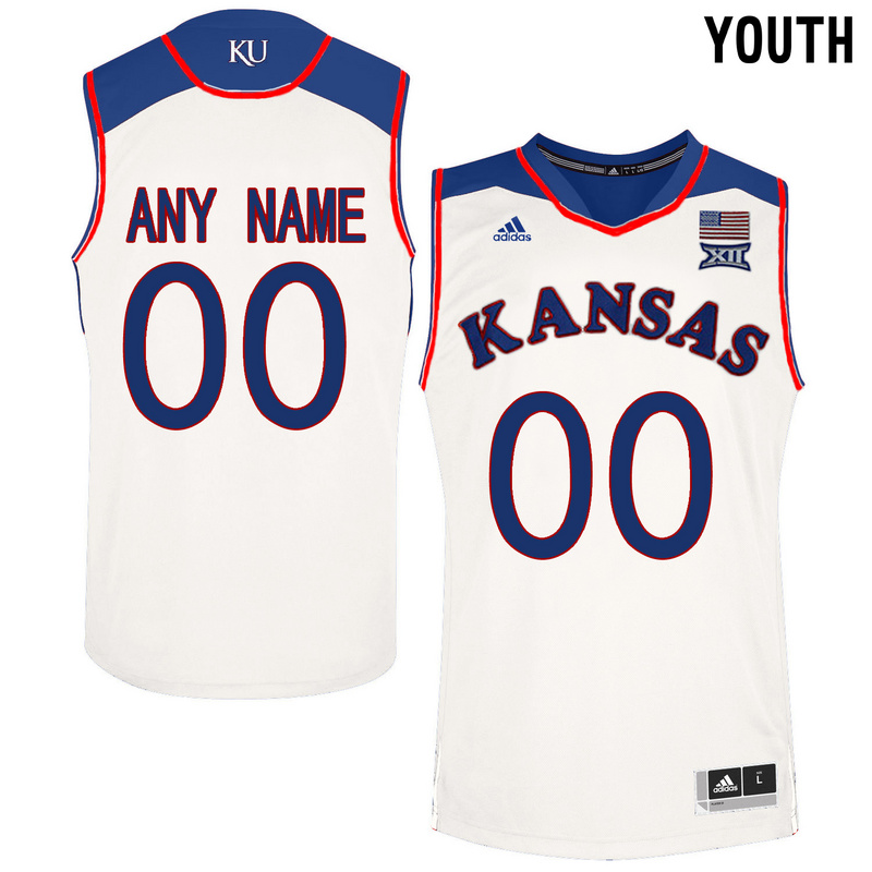 2016 Youth Kansas Jayhawks Customized College Basketball Authentic Jersey - White