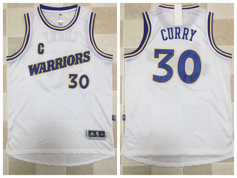 NBA Golden State Warriors #30 Curry White Stitched Logo Throwback Jersey-MZ