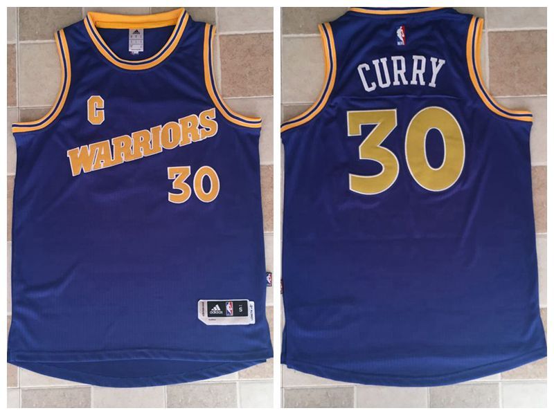 NBA Golden State Warriors #30 Curry Blue Stitched Logo Throwback Jersey-MZ