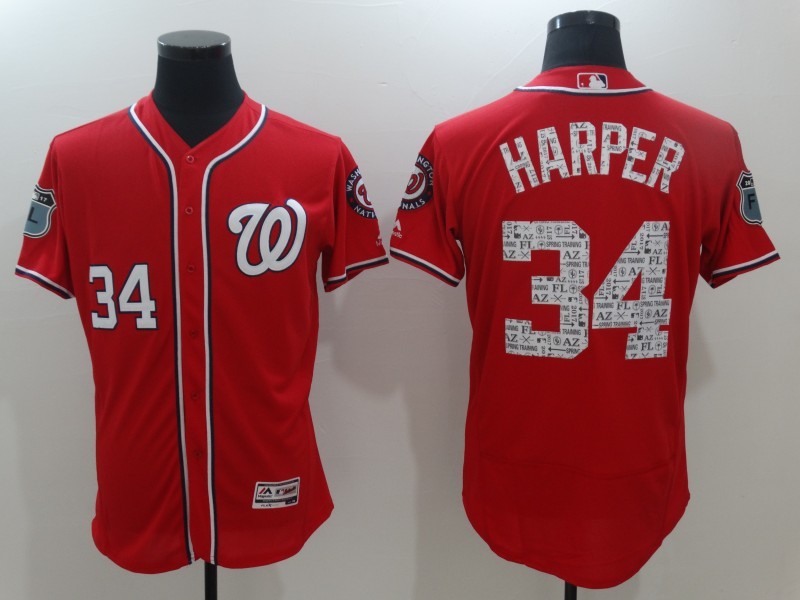 MLB Washington Nationals #34 Harper Red Spring Trainging Jersey