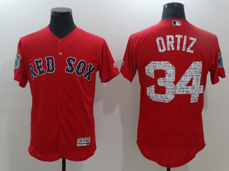 MLB Boston Red Sox #34 Ortiz Red Spring Trainging Jersey
