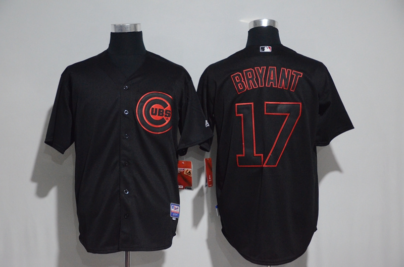 MLB Chicago Cubs #17 Bryant All Black Red Number Jersey