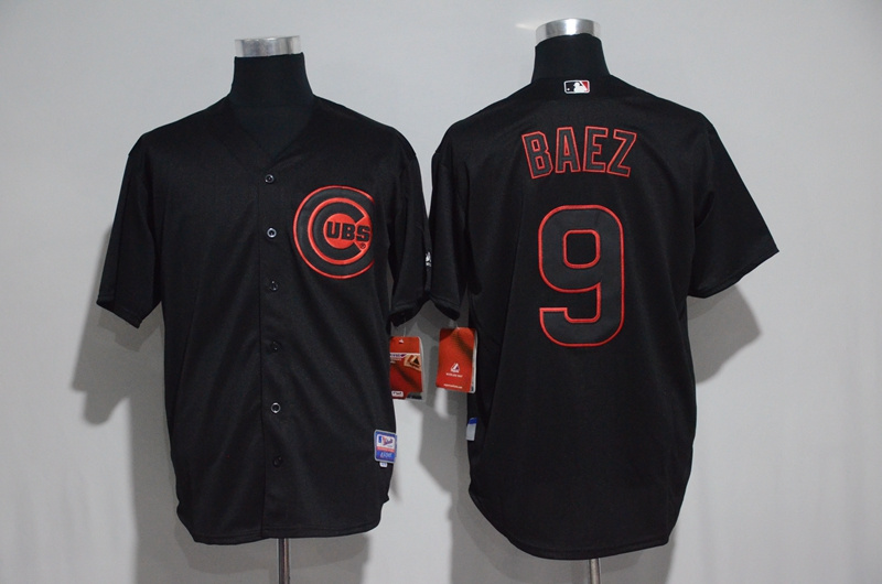 MLB Chicago Cubs #9 Beaz All Black Red Number Jersey