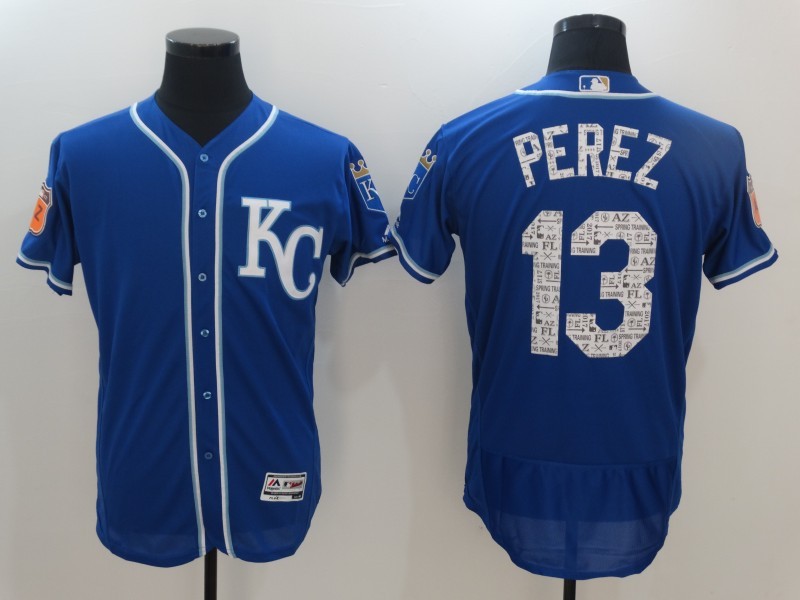 MLB Kansas City Royals #13 Perez Blue Spring Trainging Jersey