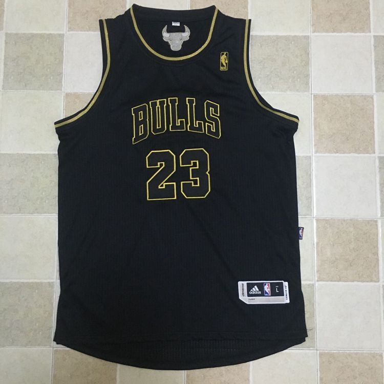 NBA Chicago Bulls #23 Jordan Black Gold All Stitched Jersey--MZ