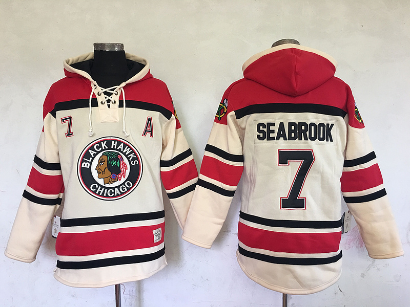 NHL Chicago Blackhawks #7 Seabrook Cream Red Hoodie