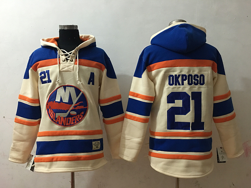 NHL New York Islanders #21 Okposo Cream Blue Hoodie