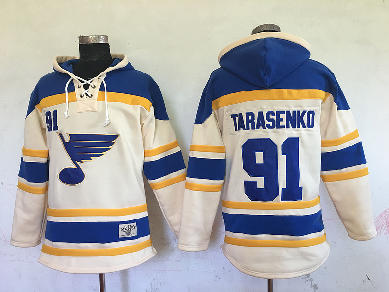 NHL St. Louis Blues #91 Tarasenko Cream Blue Hoodie 