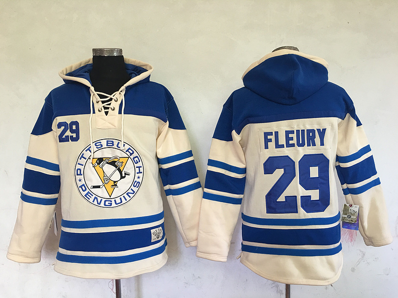 NHL Pittsburgh Penguins #29 Fleury Cream Blue Hoodie
