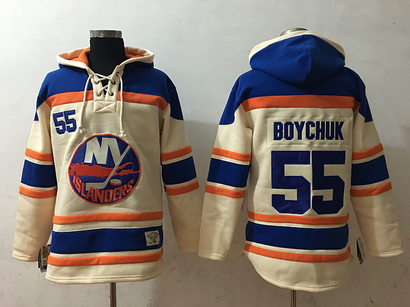 NHL New York Islanders #55 Boychuk Cream Blue Hoodie