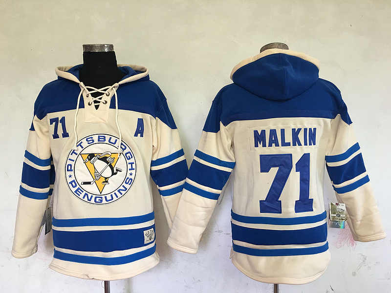 NHL Pittsburgh Penguins #71 Malkin Cream Blue Hoodie