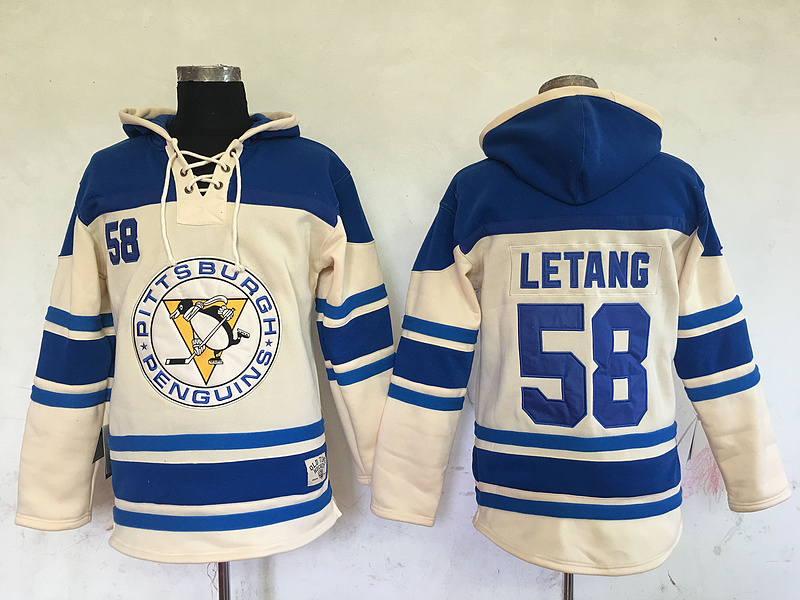NHL Pittsburgh Penguins #58 Letang Cream Blue Hoodie
