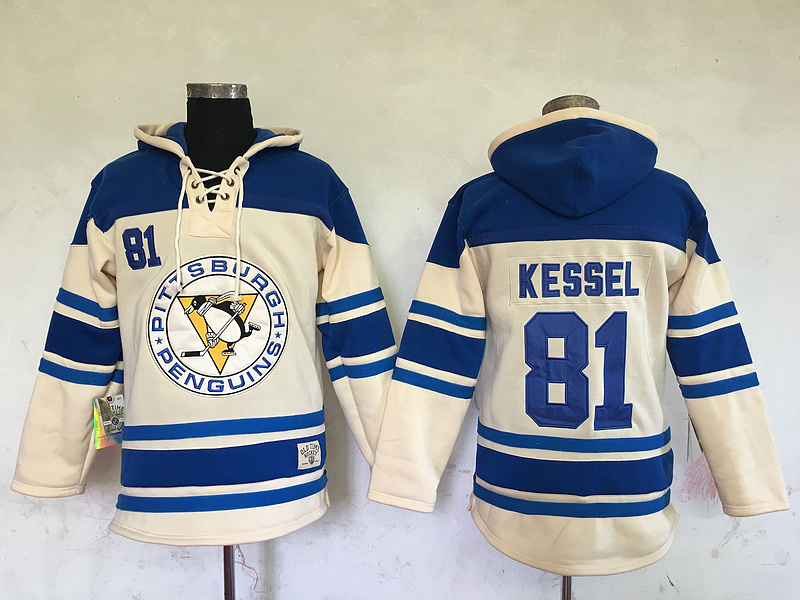 NHL Pittsburgh Penguins #81 Kessel Cream Blue Hoodie