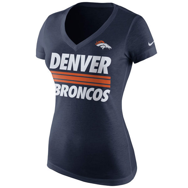 Womens Denver Broncos Nike Navy Team Stripe Tri-Blend V-Neck T-Shirt 