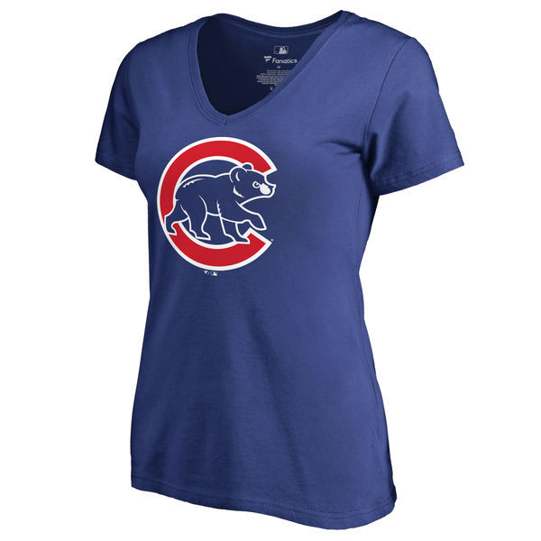 Womens Chicago Cubs Royal Blue Primary Logo V-Neck T-Shirt
