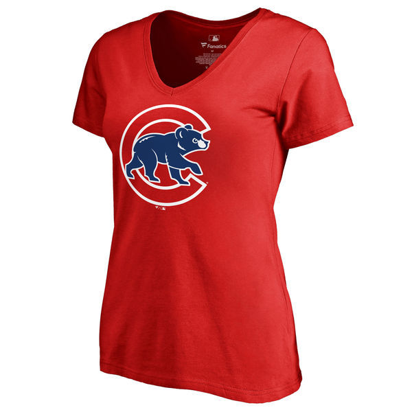 Womens Chicago Cubs Royal Primary Logo V-Neck T-Shirt