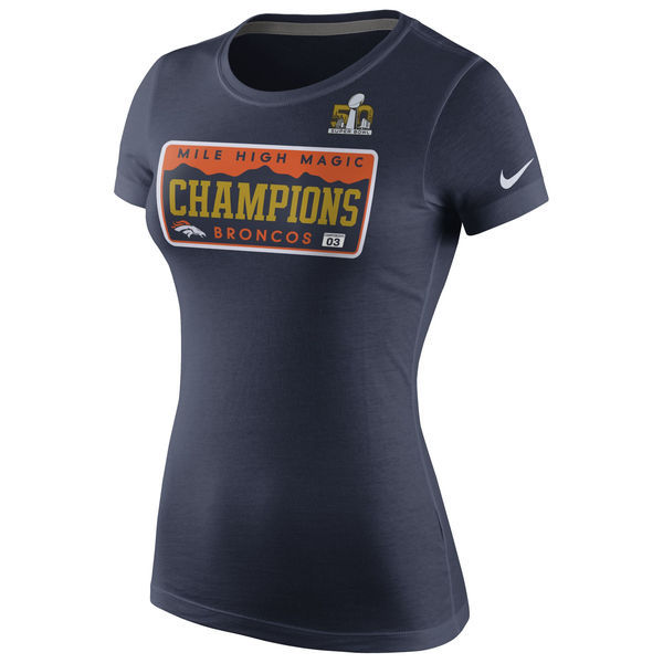 Womens Denver Broncos Nike Navy Super Bowl 50 Champions Celebration Local T-Shirt 