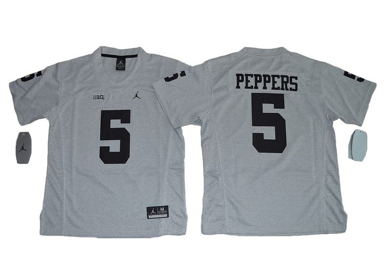 Youth Heather Gray Michigan Wolverines #5 Jabrill Peppers College Football Limited Jersey Gridiron Gray II 