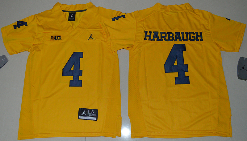 Youth Jordan Brand Michigan Wolverines Jim Harbaugh 4 College Football Limited Jersey Yellow 