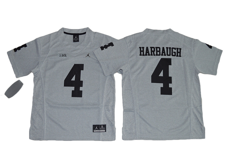 Youth Heather Gray Michigan Wolverines #4 Jim Harbaugh College Football Limited Jersey Gridiron Gray II