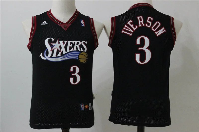 Kids Philadelphia 76ers #3 Iverson Black NBA Jersey