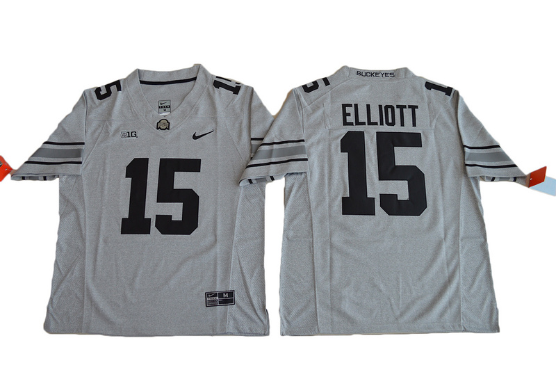 NCAA Ohio State Buckeyes #15 Ezekiel Elliott College Football Jersey Gridion Grey II