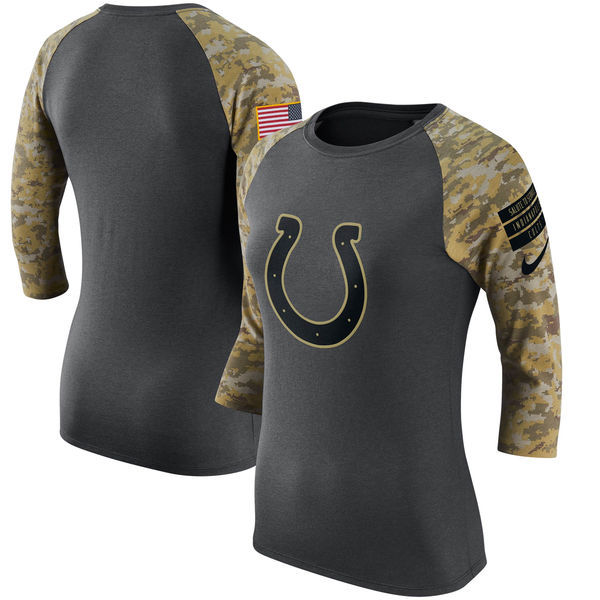 Womens Indianapolis Colts Salute to Service Performance Sleeve Raglan T-Shirt Charcoal Camo