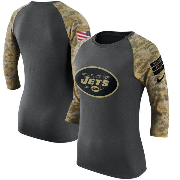 Womens New York Jets Salute to Service Performance Sleeve Raglan T-Shirt Charcoal Camo